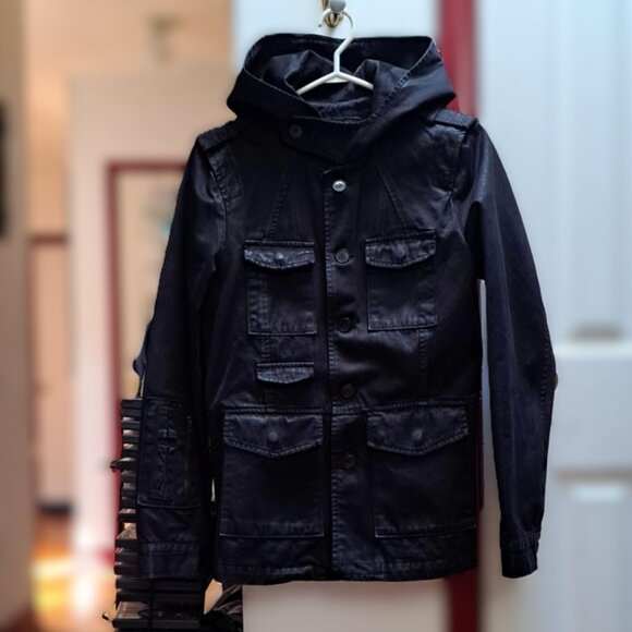 New Black Military-style Field Denim Jacket Fabric in Japan Made in Korea - Picture 1 of 4